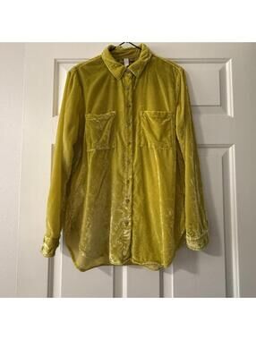 Anthropologie Pilcro Mara Relaxed Velvet Button Down Shirt Top Yellow Sz 6